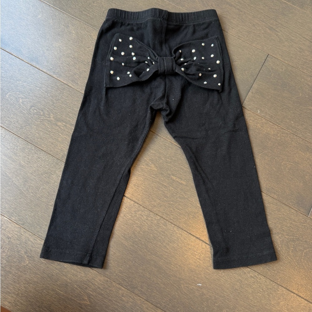 Girls Black Leggings with Studded Bow Back